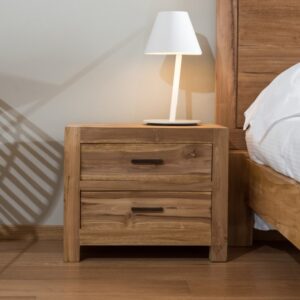 Comodino 2 cassetti teak naturale