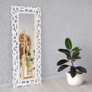 Specchio Intagliato Legno Bianco 155